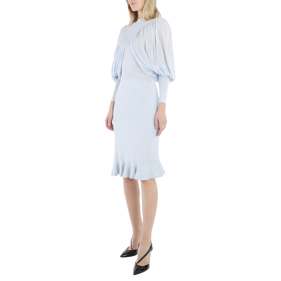 Ladies Pale Blue Puff-sleeve Jersey Dress