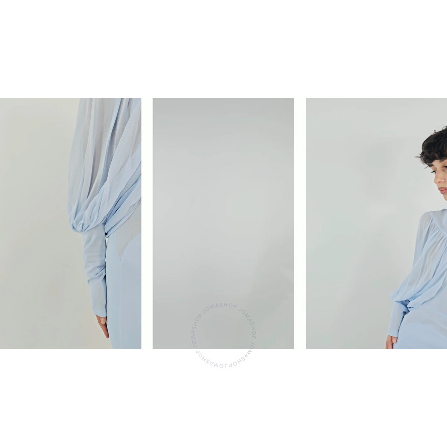 Burberry Ladies Pale Blue Puff-sleeve Jersey Dress, Brand
