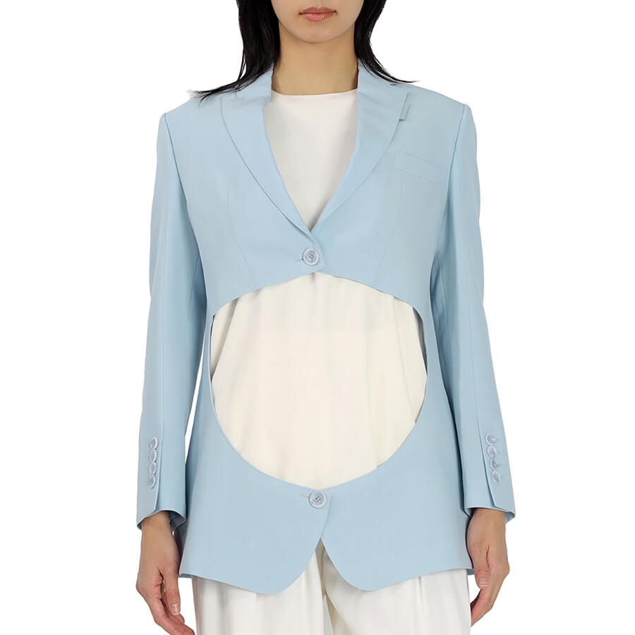 Ladies Pale Blue Wool Step-through Blazer