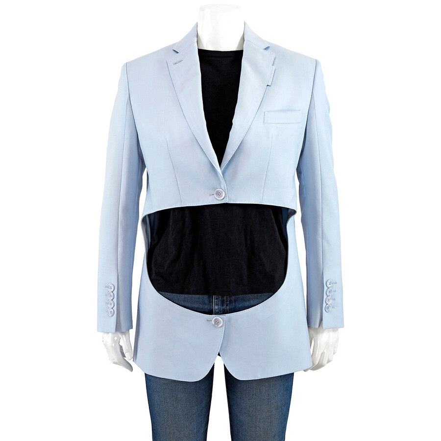 Burberry Ladies Pale Blue Wool Step-through Blazer In Pale Blue