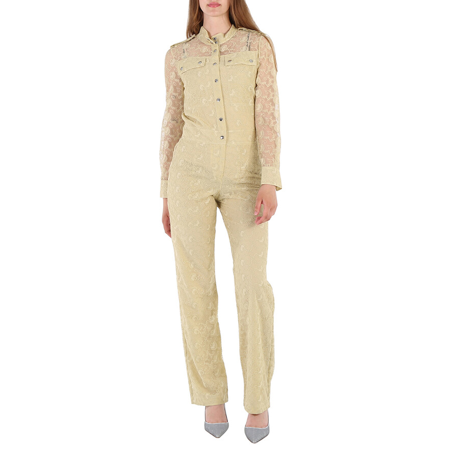 Ladies Pale Yellow Floral Lace Jumpsuit