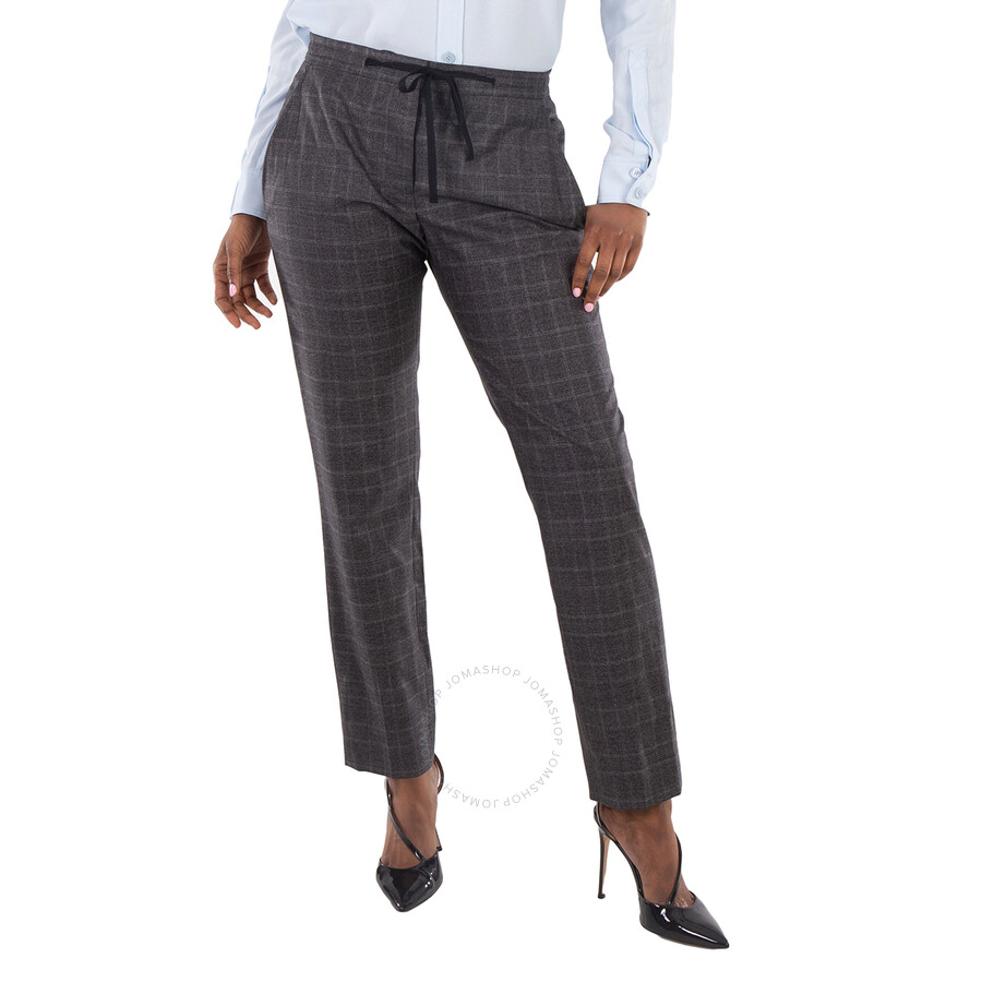 Ladies Pants Formal Dark Grey Tie Waist Trousers