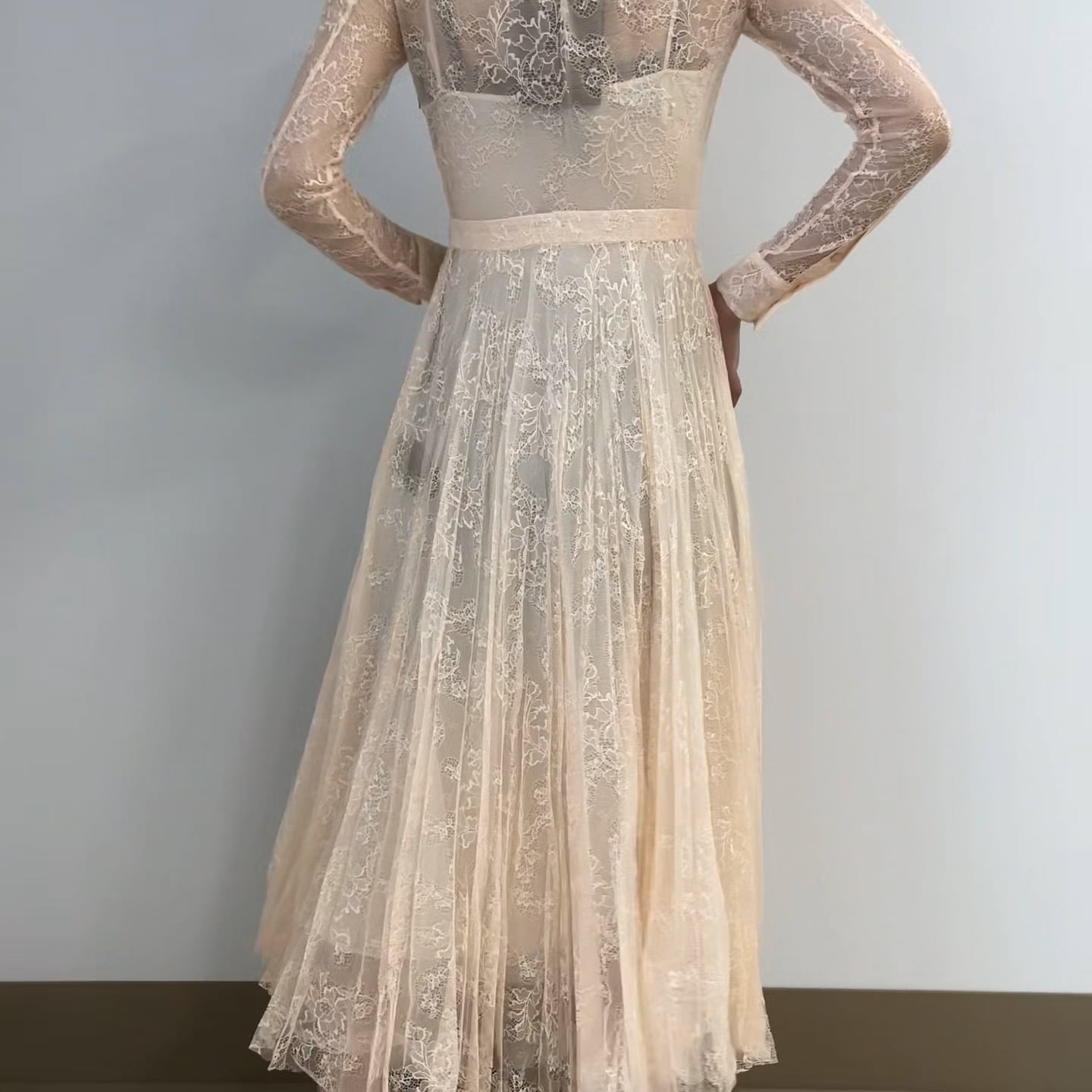Burberry Ladies Pleated Lace Dress In Powder Pink