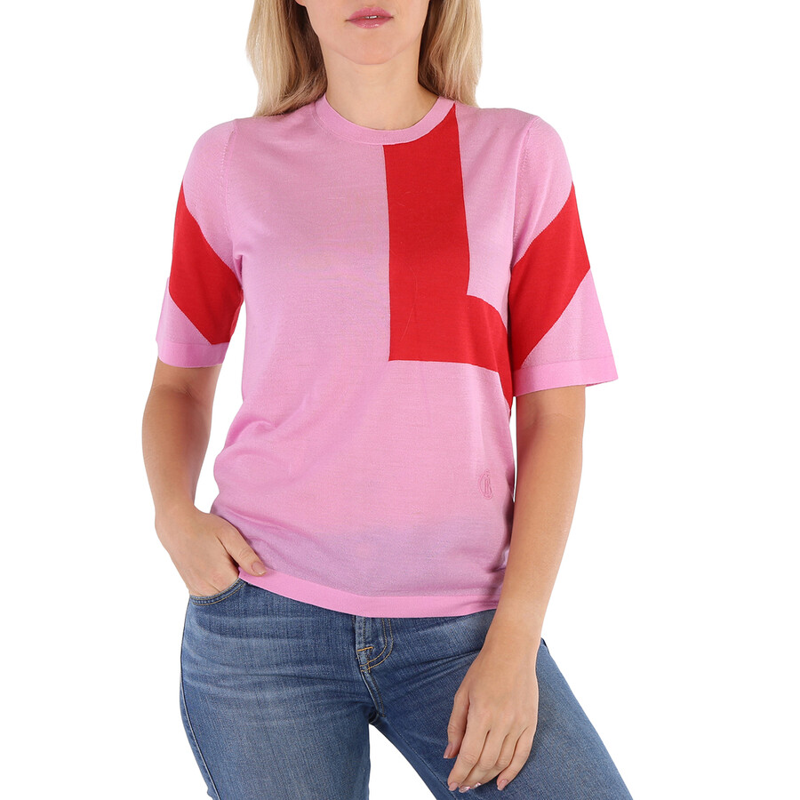 Shop Burberry Ladies Primrose Pink Graphic Mirar Knit Top