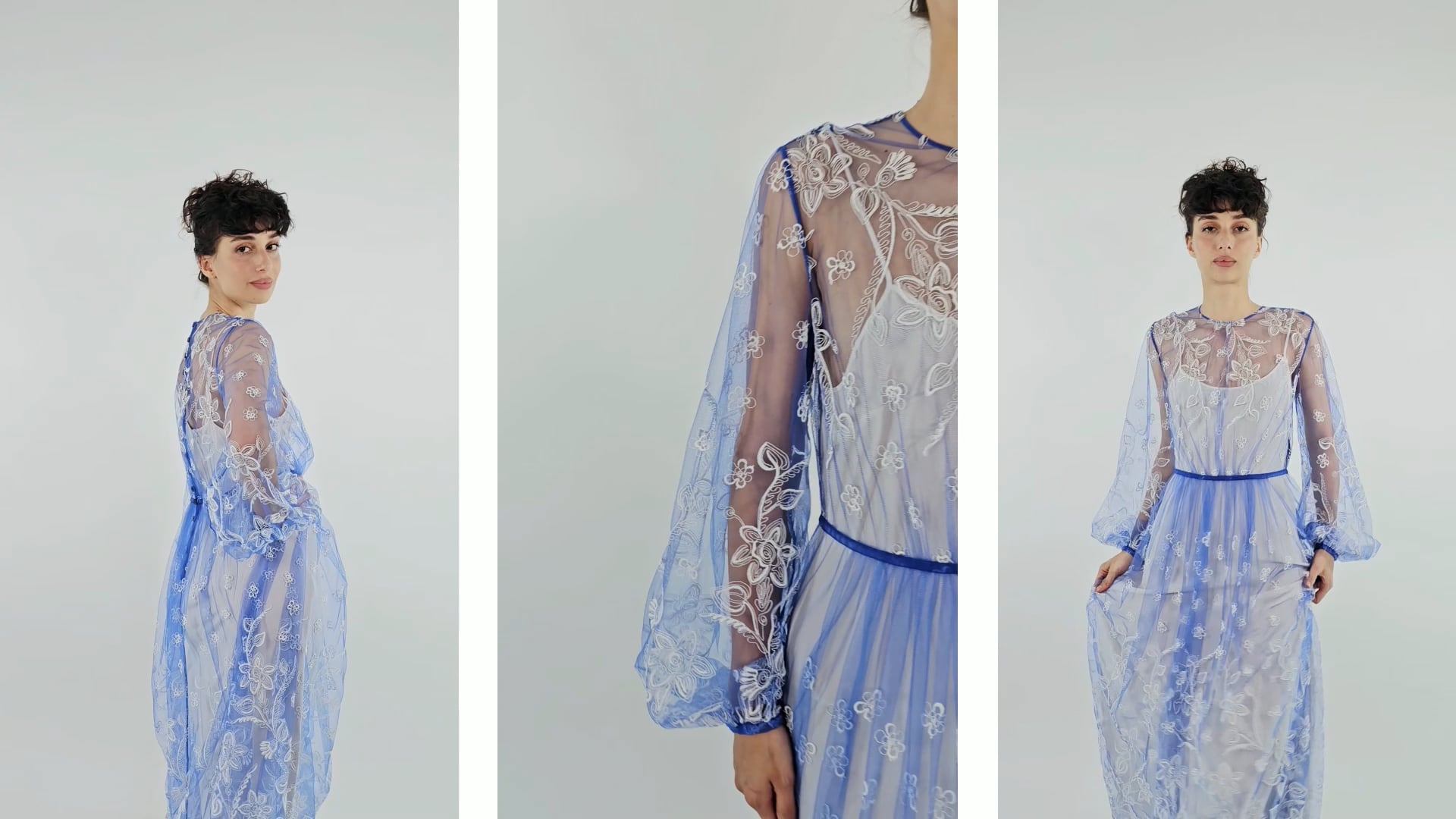 Burberry Ladies Puff-sleeve Embroidered Tulle Dress