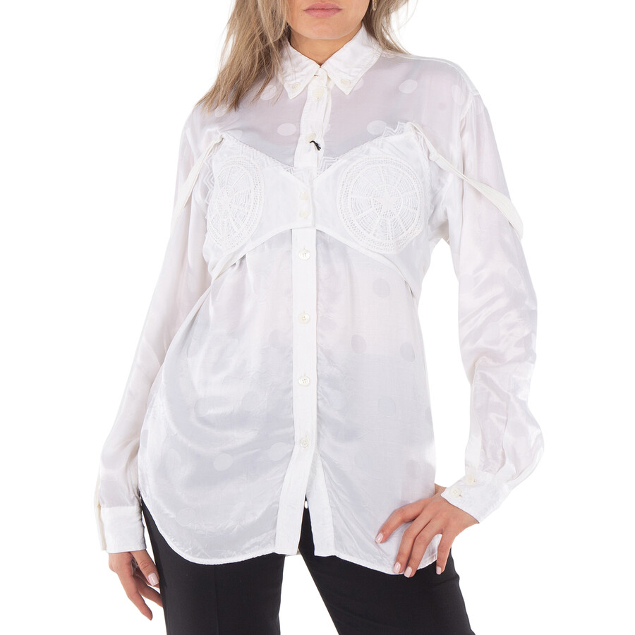Ladies Reconstructed Polka Dot Crinkle-Effect Shirt, Brand Size 4 (US Size 2)