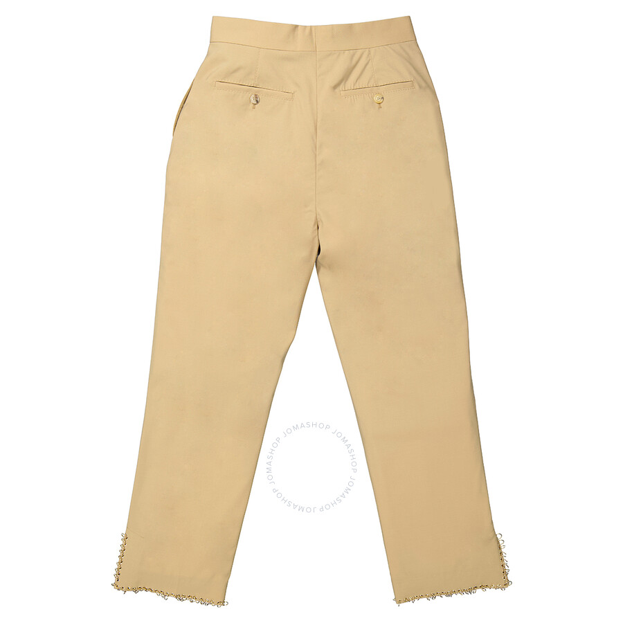 Shop Burberry Ladies Ring-pierced Wool Trousers In Honey