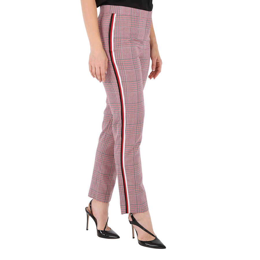Burberry Ladies Side Stripe Houndstooth Check Wool Tailored Trousers In Red
