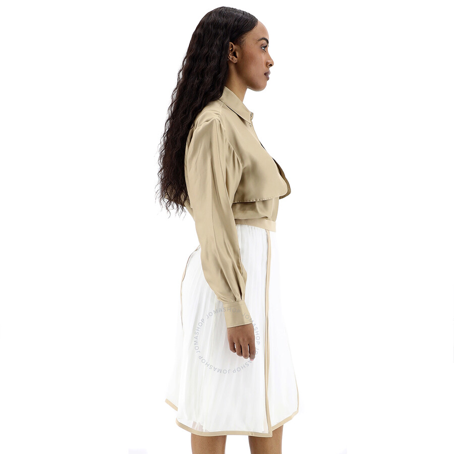 Burberry Ladies Silk Pleated Skirt In Magnolia In Magnolia