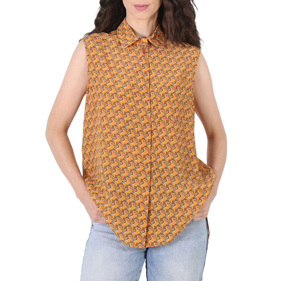 Sleeveless Unicorn Print Silk Shirt