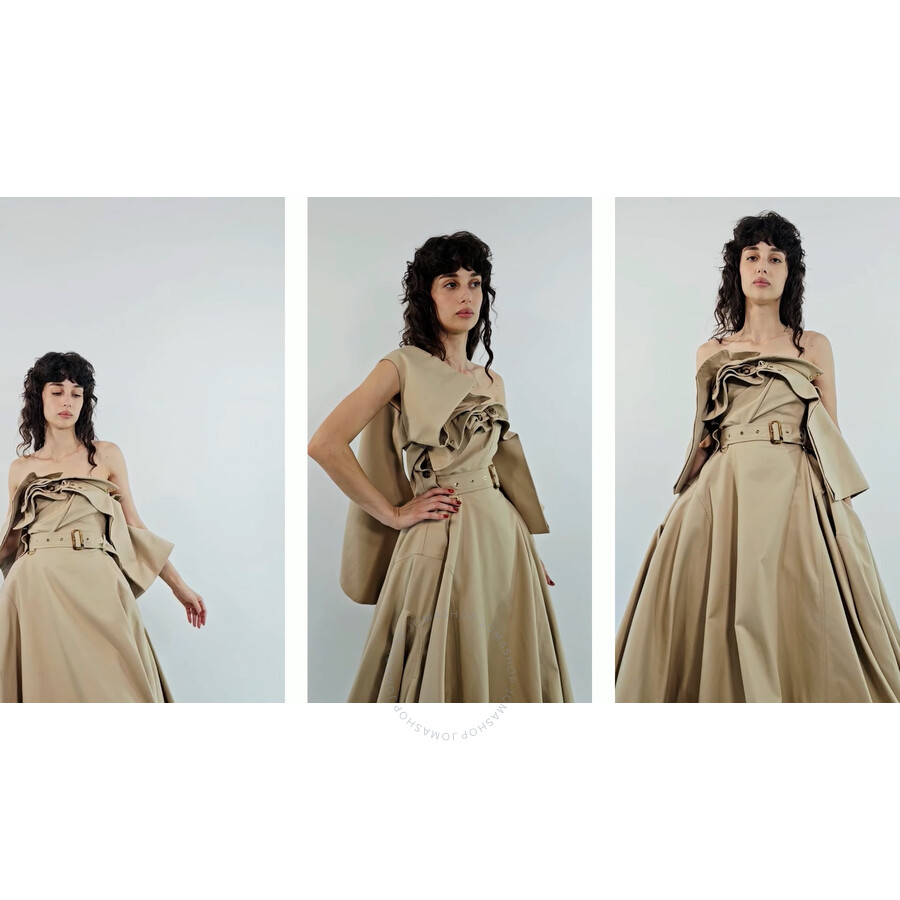 Burberry Ladies Soft Fawn Gabardine Belted Trench Gown Dress