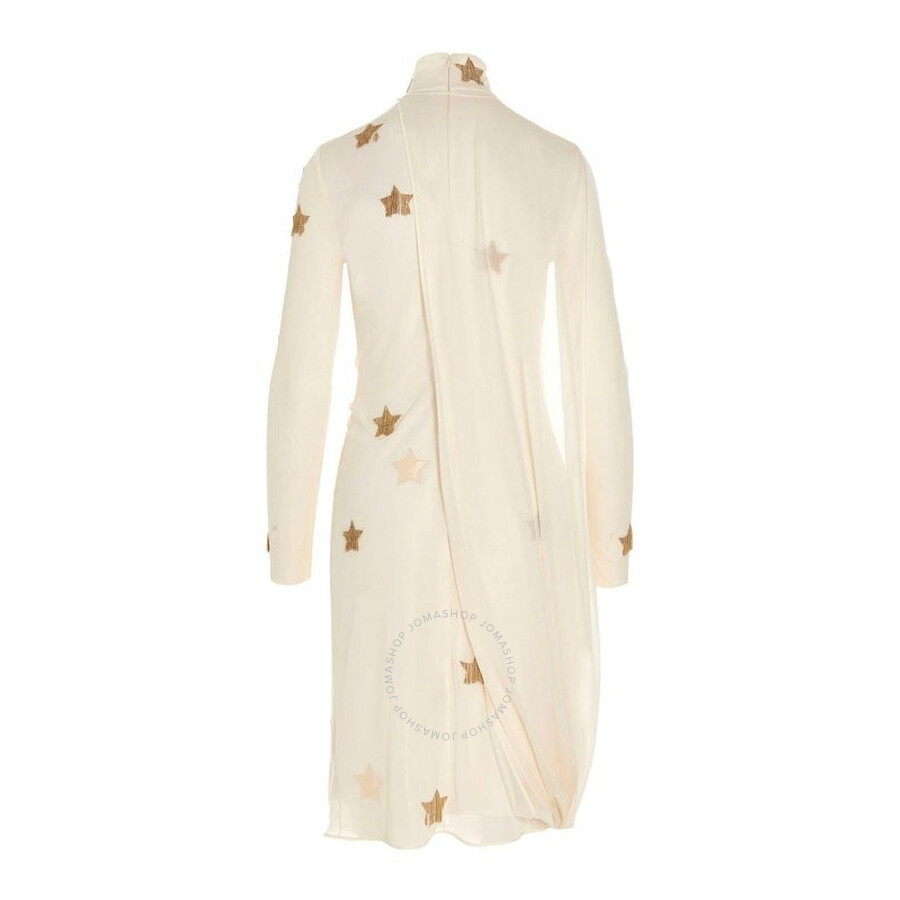Burberry Ivory Long-sleeve Star Motif Gathered Silk Viscose Dress