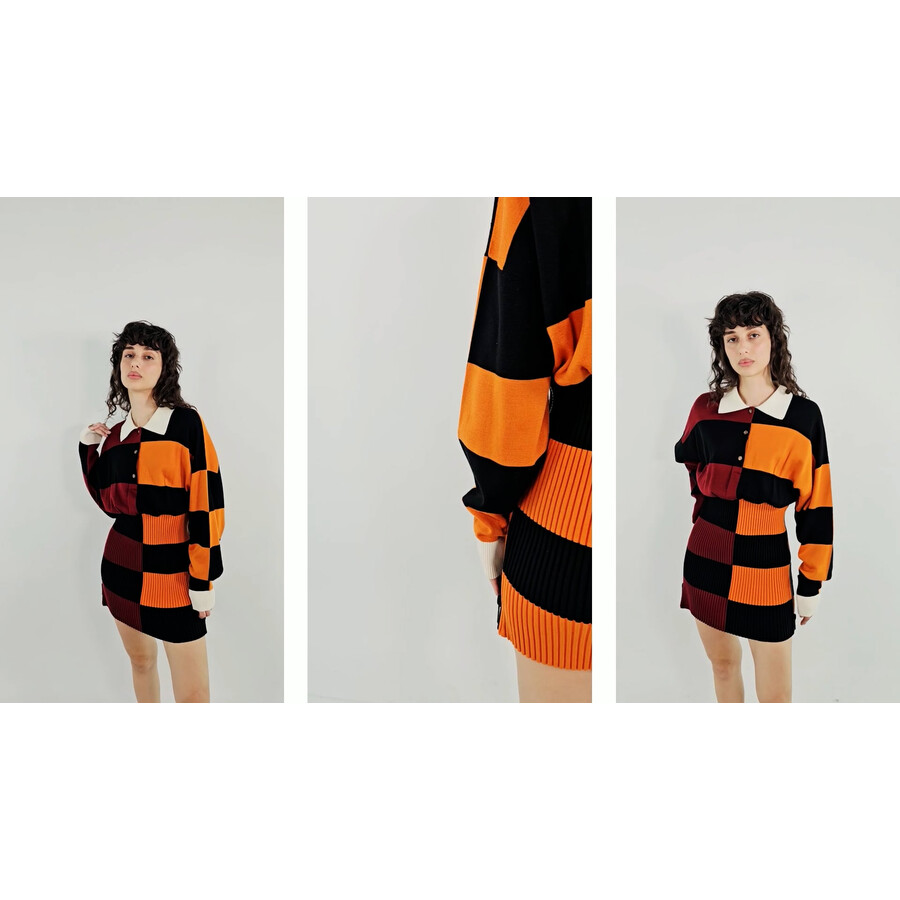 Burberry Ladies Stripe Polo Size Zip Mini Dress in Bright Orange