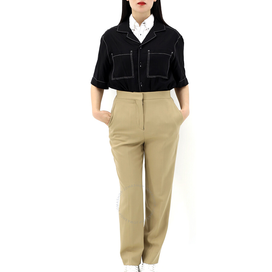 Shop Burberry Ladies Tailored Tapered Wool Trousers In Honey