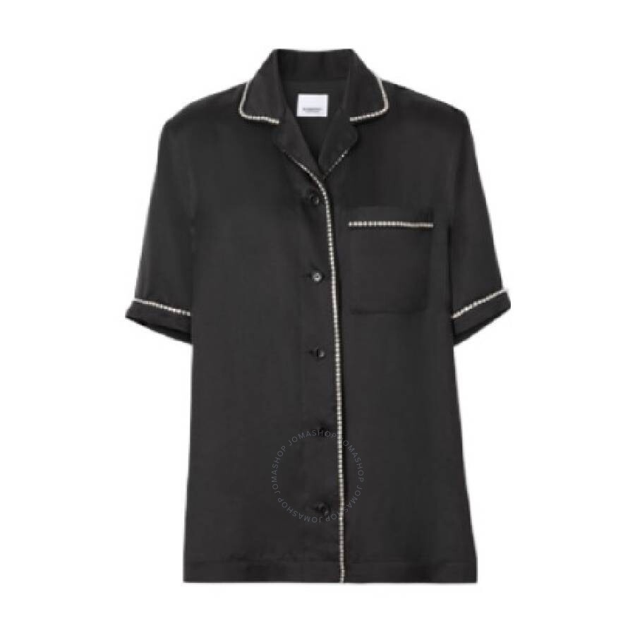 Burberry Ladies Tierney Silk Satin Blend Crystal-embellished Shirt In Black
