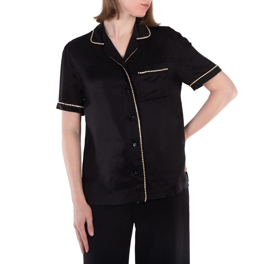 Ladies Tierney Silk Satin Blend Crystal-Embellished Shirt, Brand Size 2 (US Size 0)