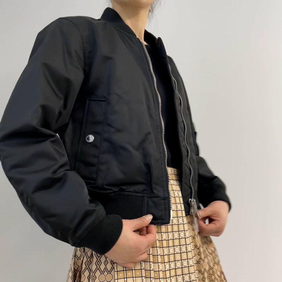 Burberry Ladies Union Jack Motif Nylon Bomber Jacket In Black