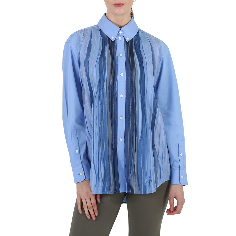 Ladies Vivid Cobalt Silk Pleated Shirt