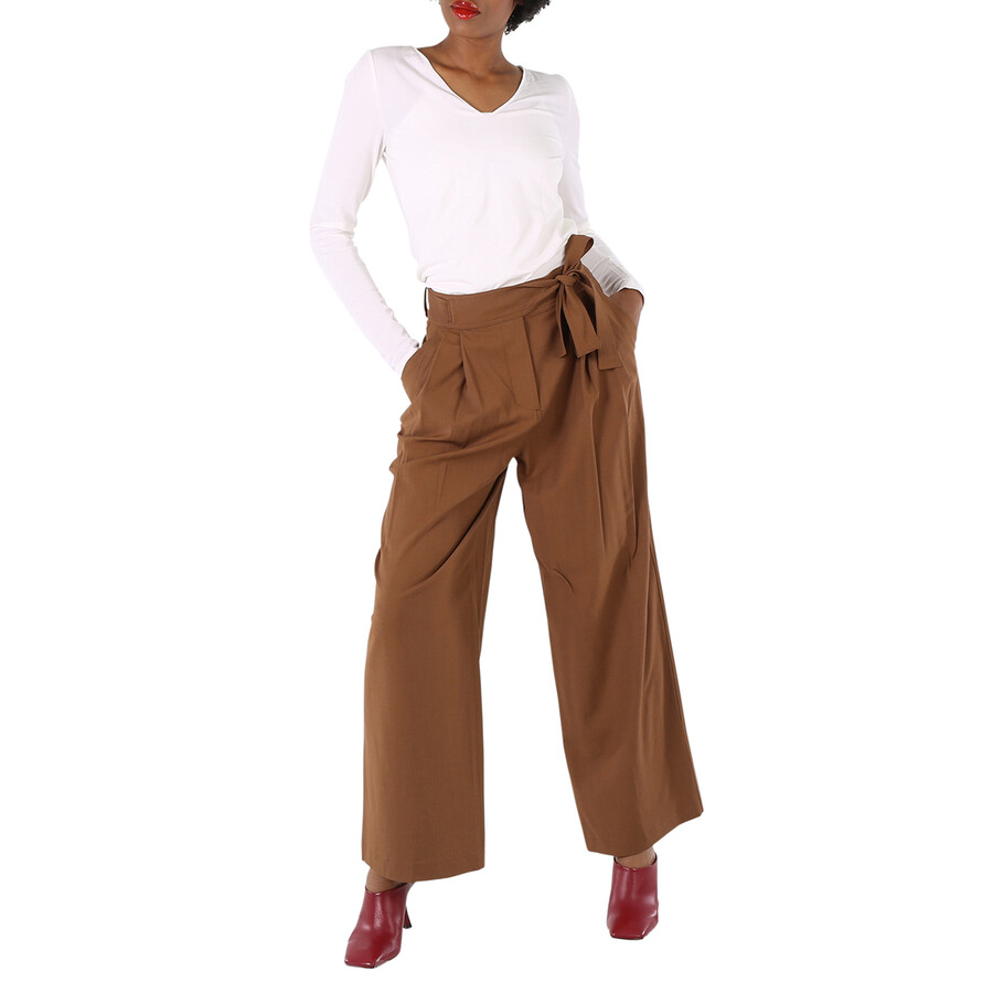 Burberry Ladies Warm Walnut Nico Trousers In Red