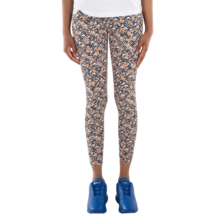 Burberry Ladies White Madden Monogram-Print Leggings, Size Small