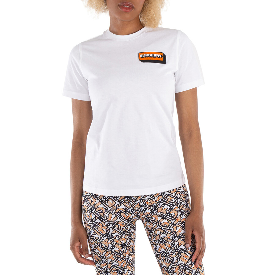 Burberry White Margot Logo Cotton T-Shirt, Size Small