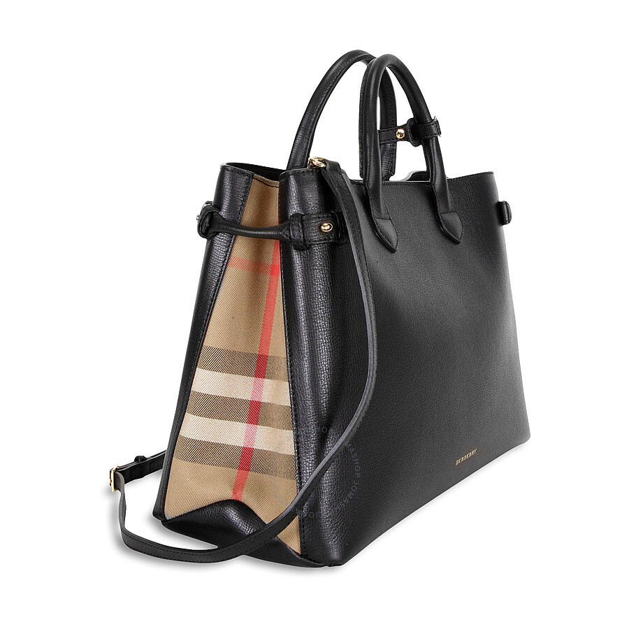 Burberry Large Banner Leather Tote - Black - Burberry Handbags ...