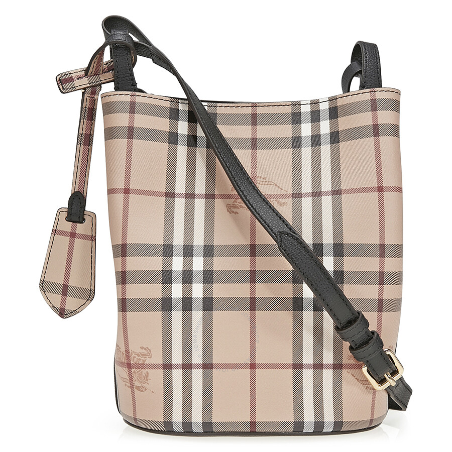 Burberry Lightweight Leather And Haymarket Check Bucket Bag Black Burberry Lightweight Leather And Haymarket Check Bucket Bag Black