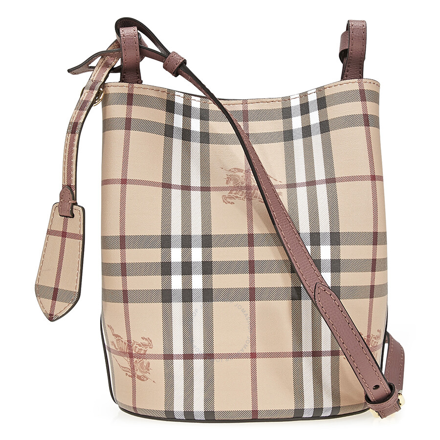 Burberry Lightweight Leather And Haymarket Check Bucket Bag Light Burberry Lightweight Leather And Haymarket Check Bucket Bag Light Elderberry