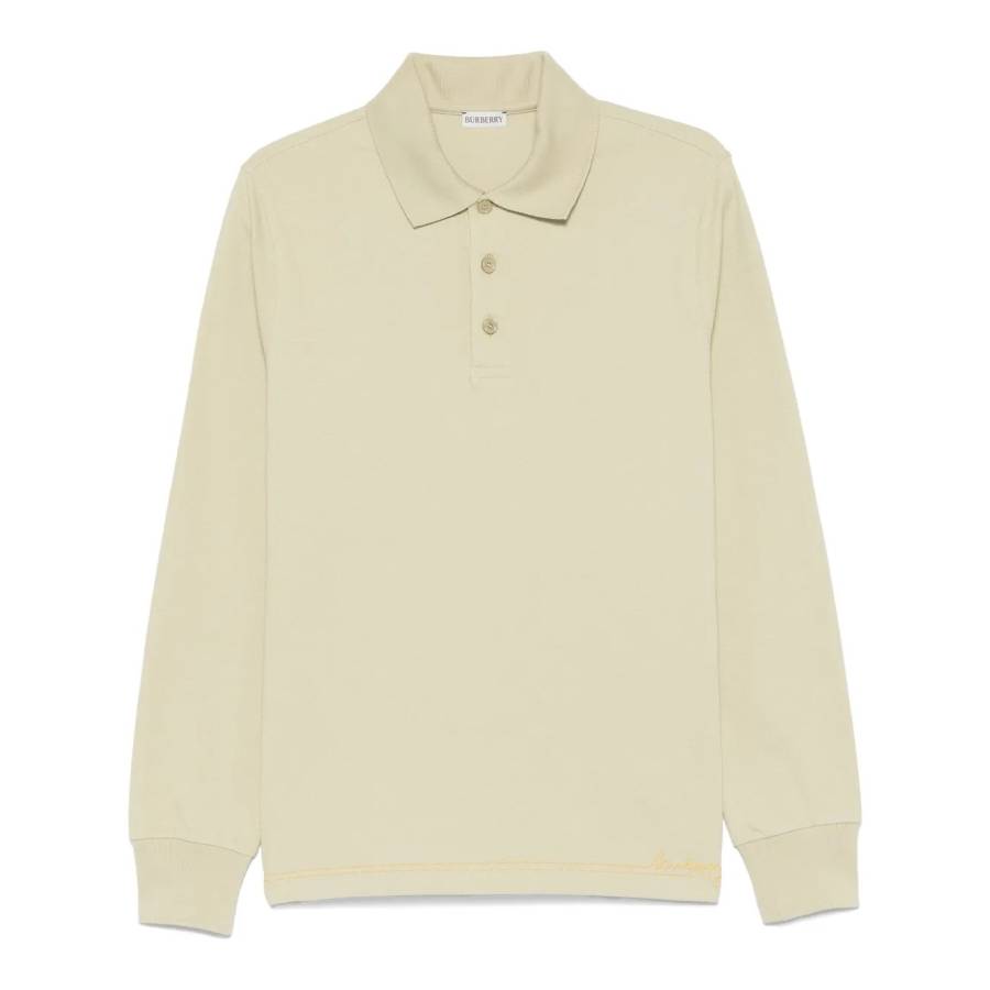 Burberry Logo Embroidered Long Sleeve Polo Shirt, Size Large