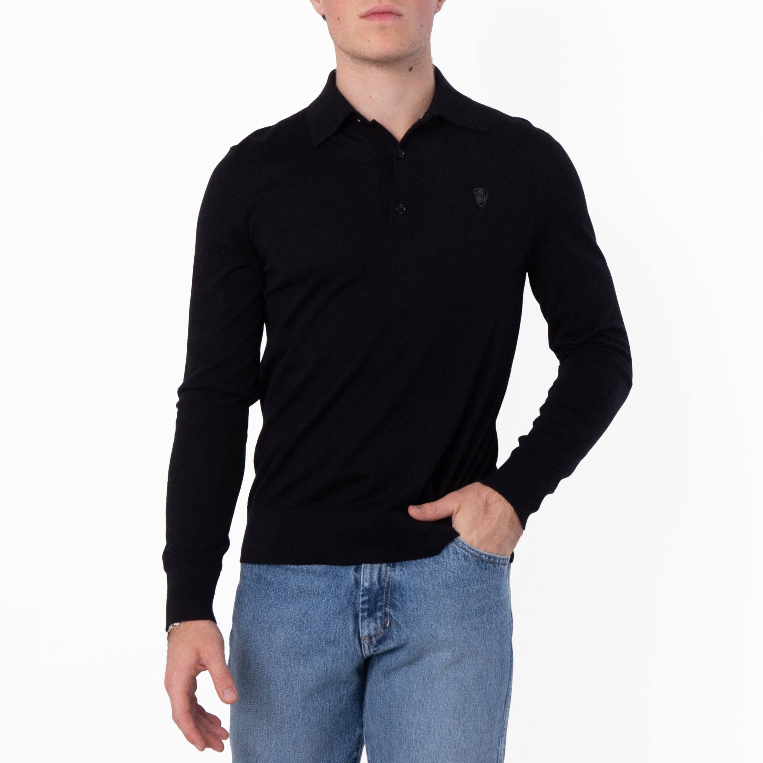 Burberry Logo Embroidered Long-Sleeved Polo Shirt, Size Small