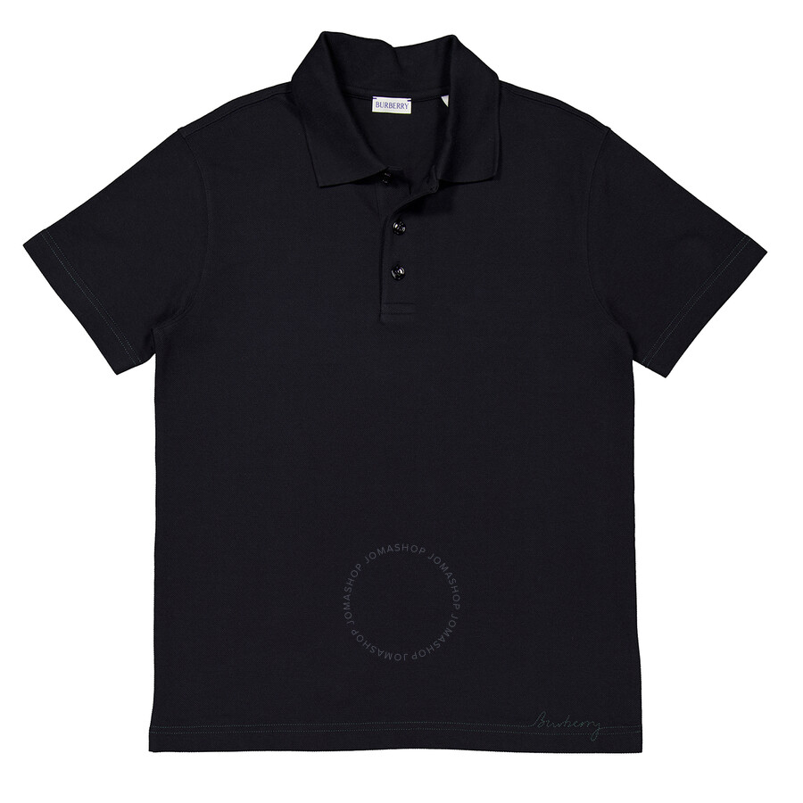 Burberry Logo Embroidered Straight Hem Cotton Polo Shirt In Black