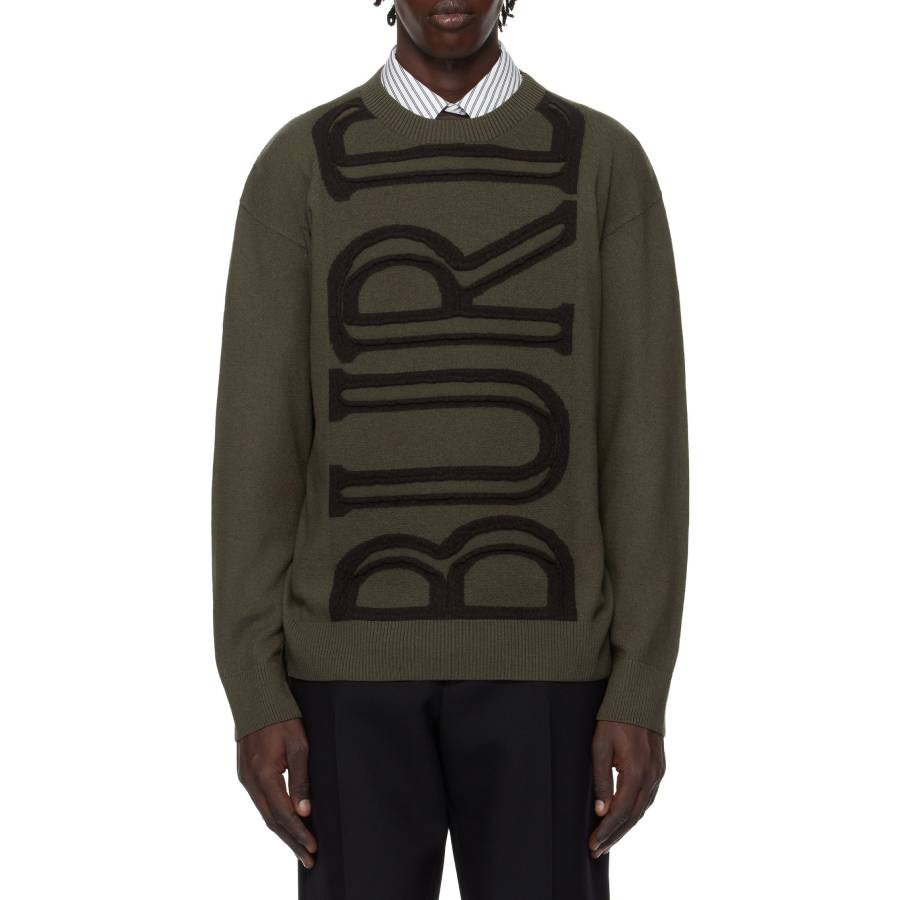 Burberry Logo Embroidered Wool Sweater, Size Medium 8101719