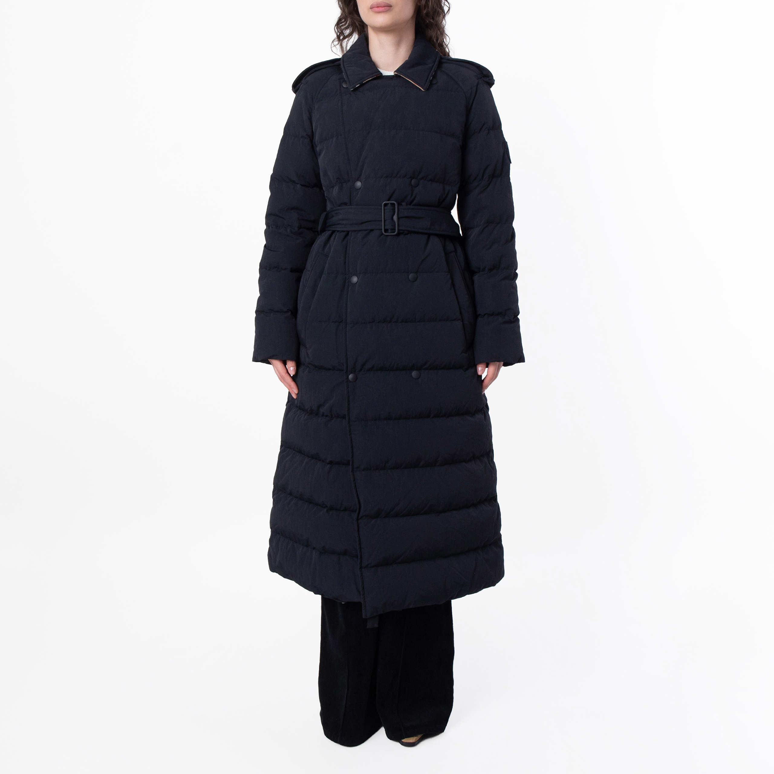 Burberry Long Double-Breasted Down Puffer Coat, Size Large 8096909