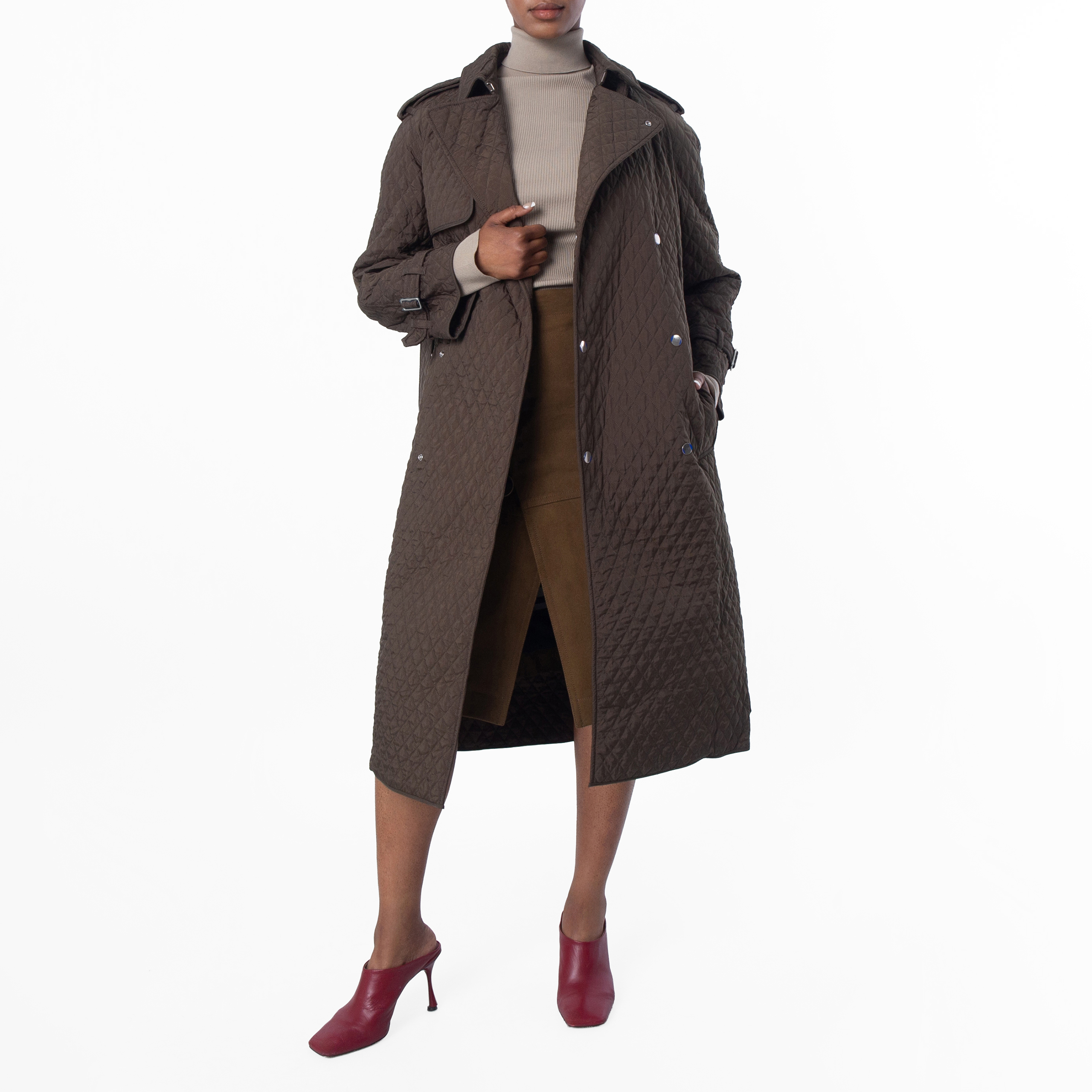 Burberry Long Quilted Trench Coat, Size Small 8095648 - Clothing