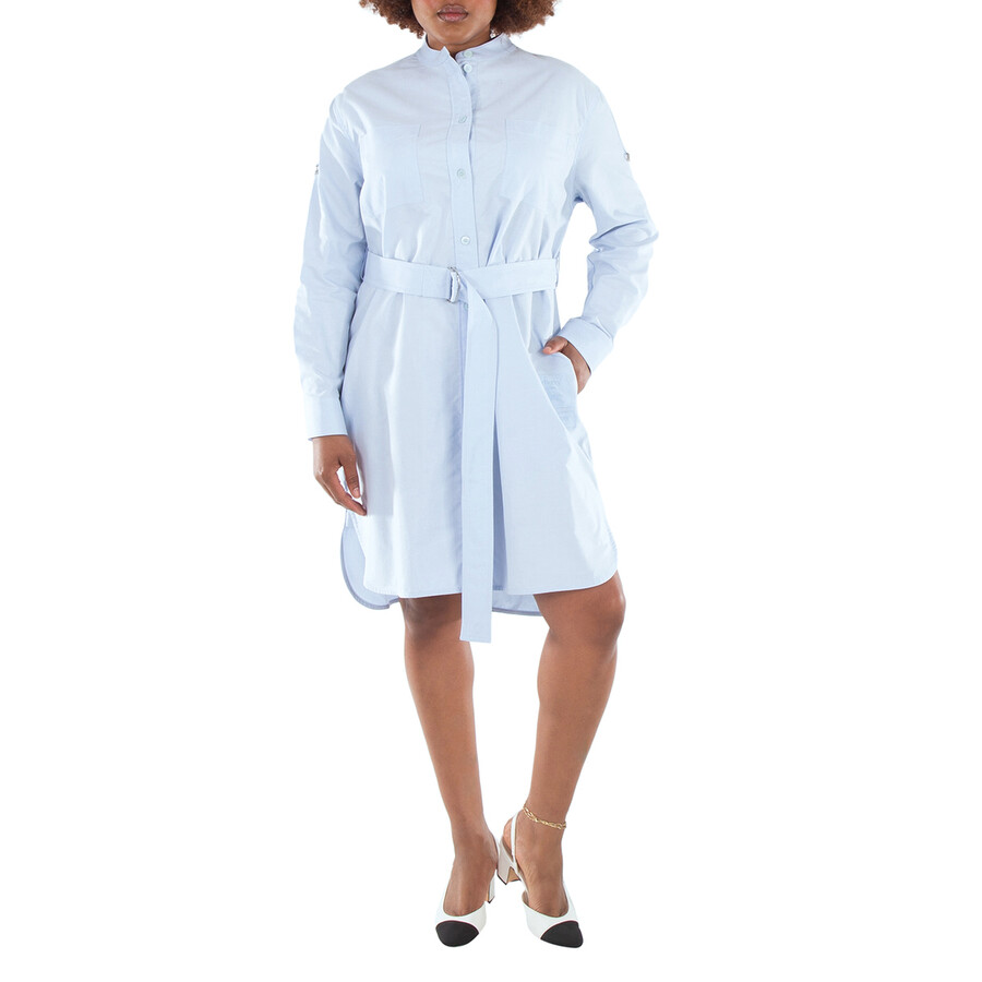 Long Sleeve Belted Cotton Shirt Dress