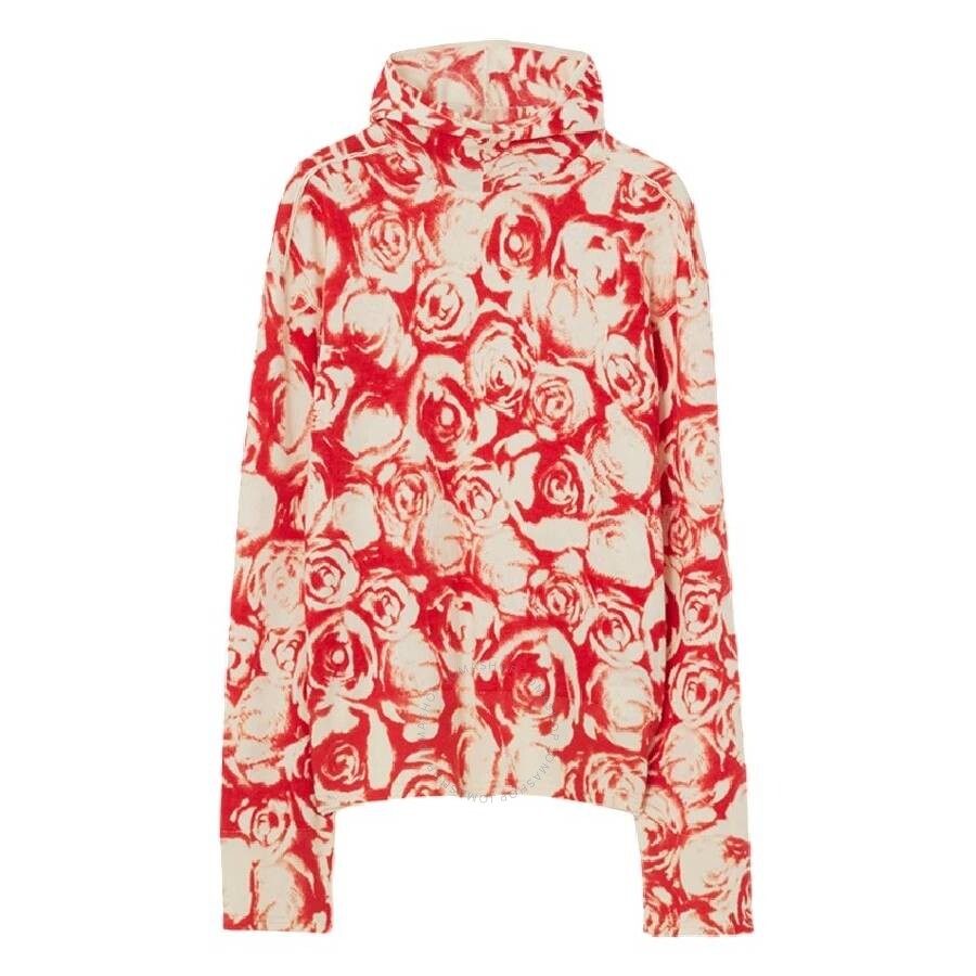 Burberry Long Sleeve Rose Pattern Wool Hoodie