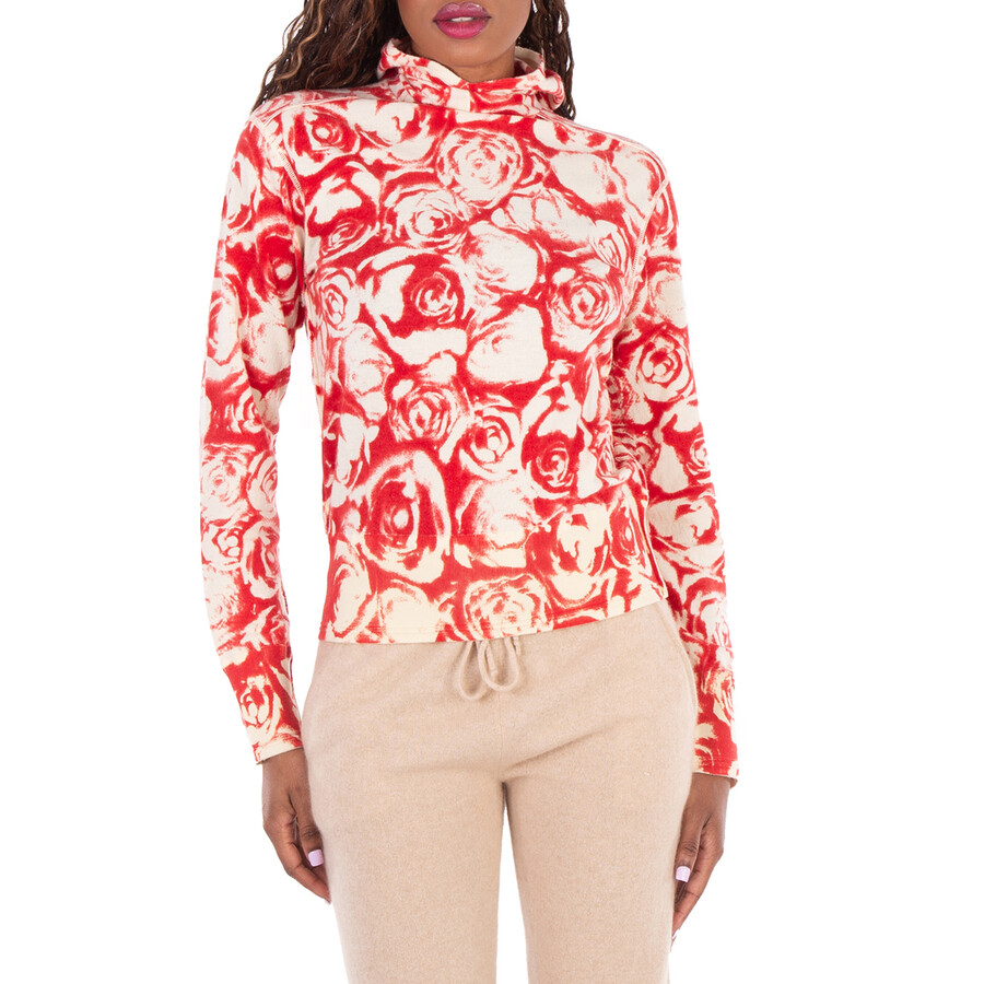 Long Sleeve Rose Pattern Wool Hoodie, Size X-Small