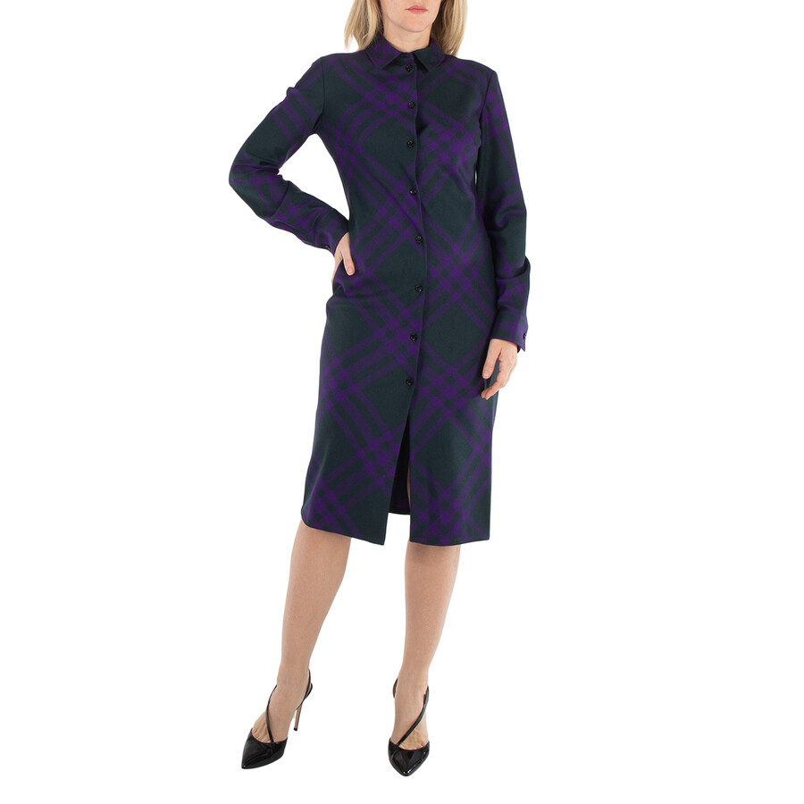 BURBERRY|DRESSES (checkered wool shirt dress (8076743)) Burberry Long Sleeved Checked Wool Shirt Dress, Brand Size 2