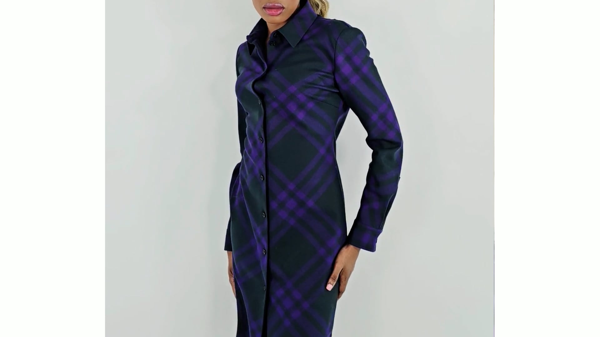 Burberry Long Sleeved Checked Wool Shirt Dress, Brand Size 2 (US