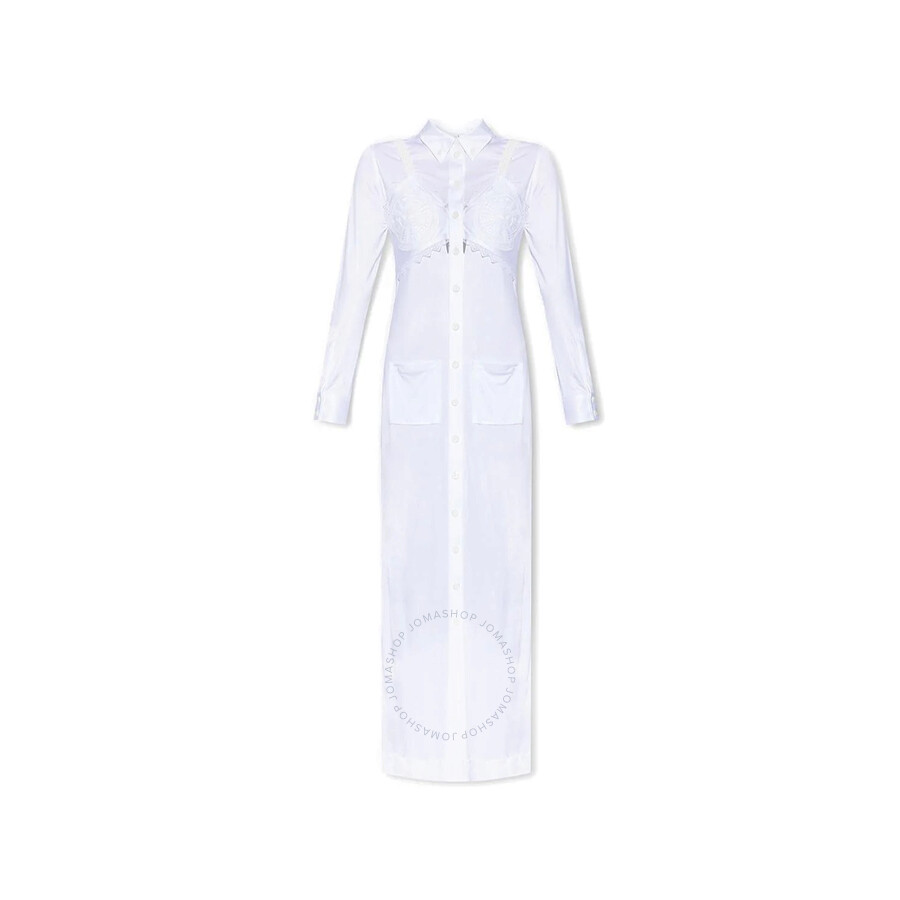 Burberry Long-sleeved Button-up Dress Openwork Inserts In White