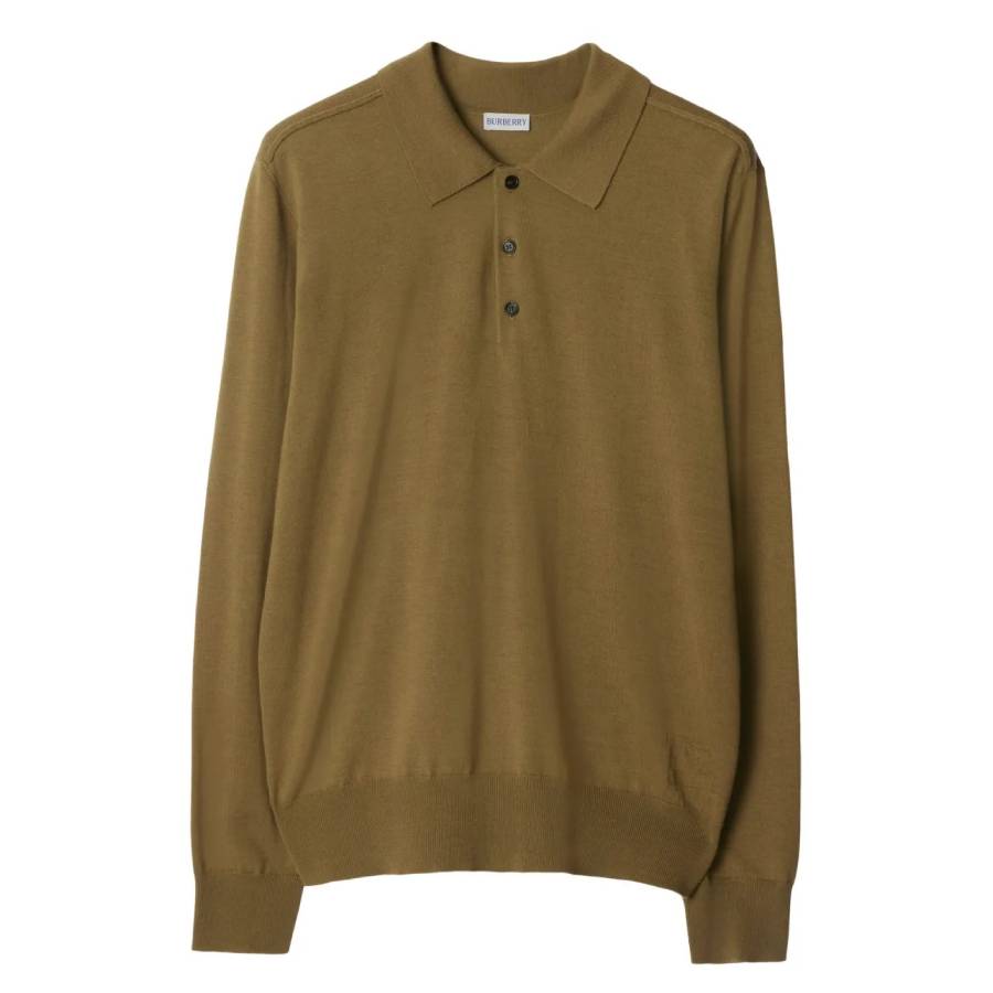 Burberry Long-Sleeved Wool Polo Shirt, Size Large 8098679