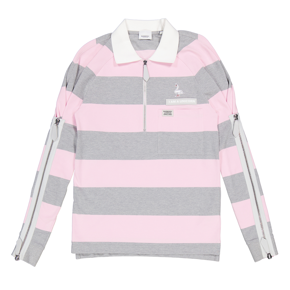 Burberry Long-sleeved Zip Detail Striped Polo Shirt, Men's Size XX