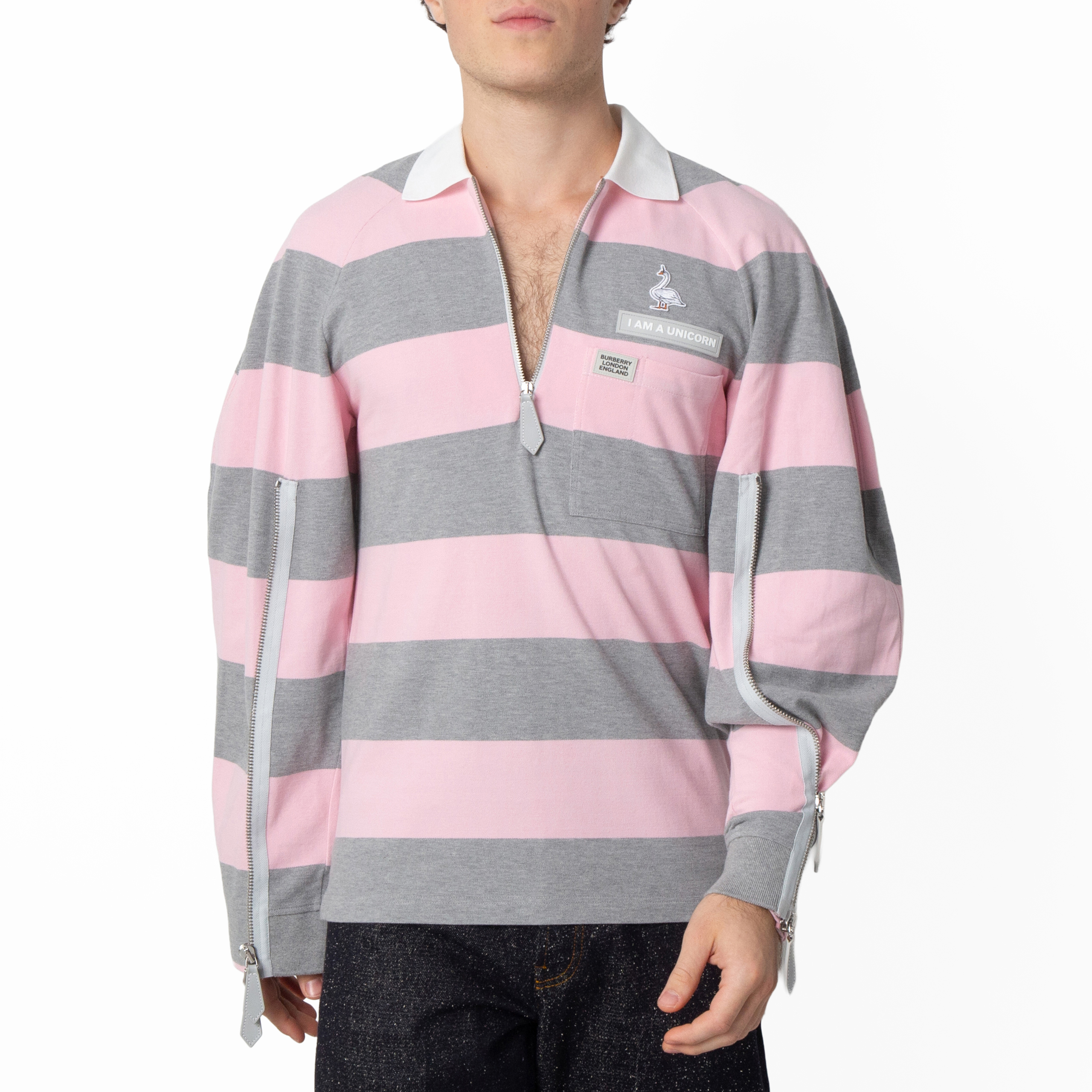 Burberry Boys Long-sleeved Zip Detail Striped Polo Shirt, Size X