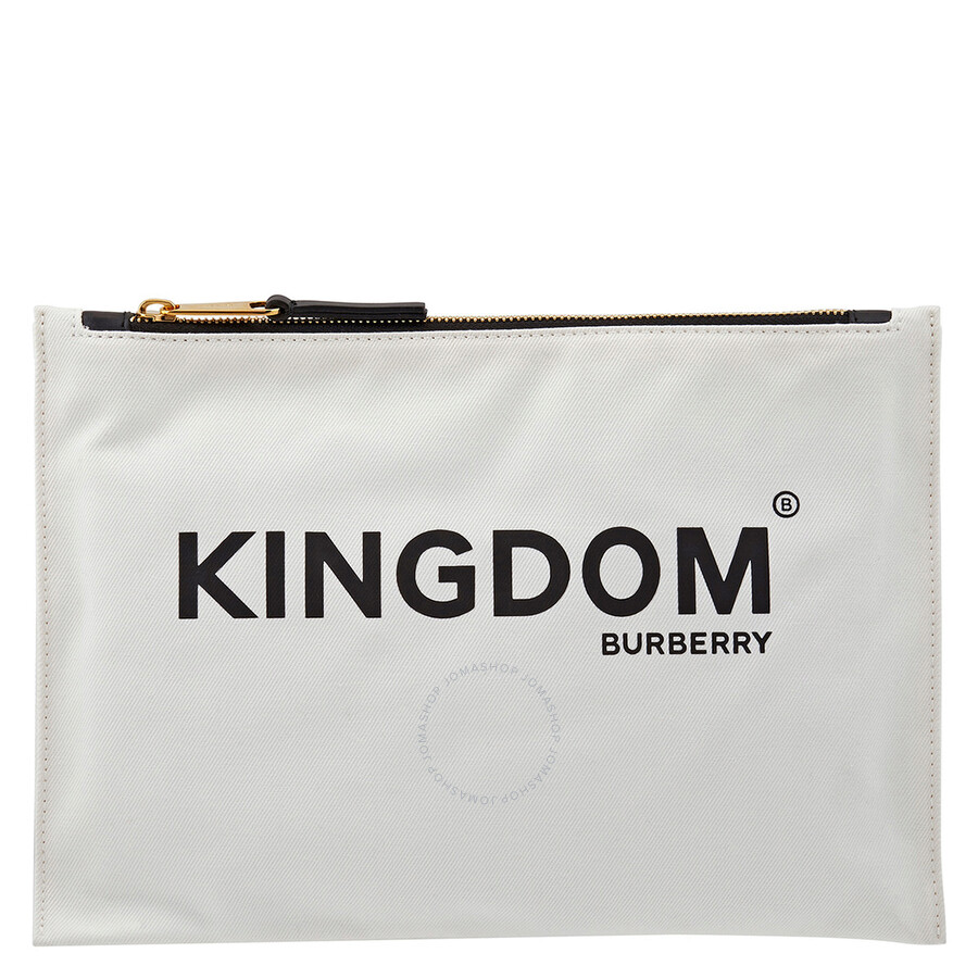 Burberry Medium Kingdom Print Cotton Pouch In Chalk White In Chalk White
