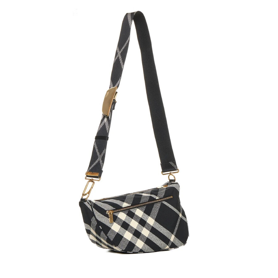 Burberry Checked Shield Messenger Crossbody Bag With Golden Details In Black