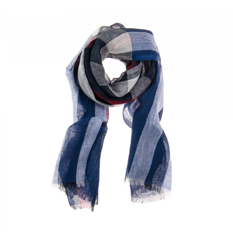 Burberry Mega Check Pattern Linen Scarf In Blue