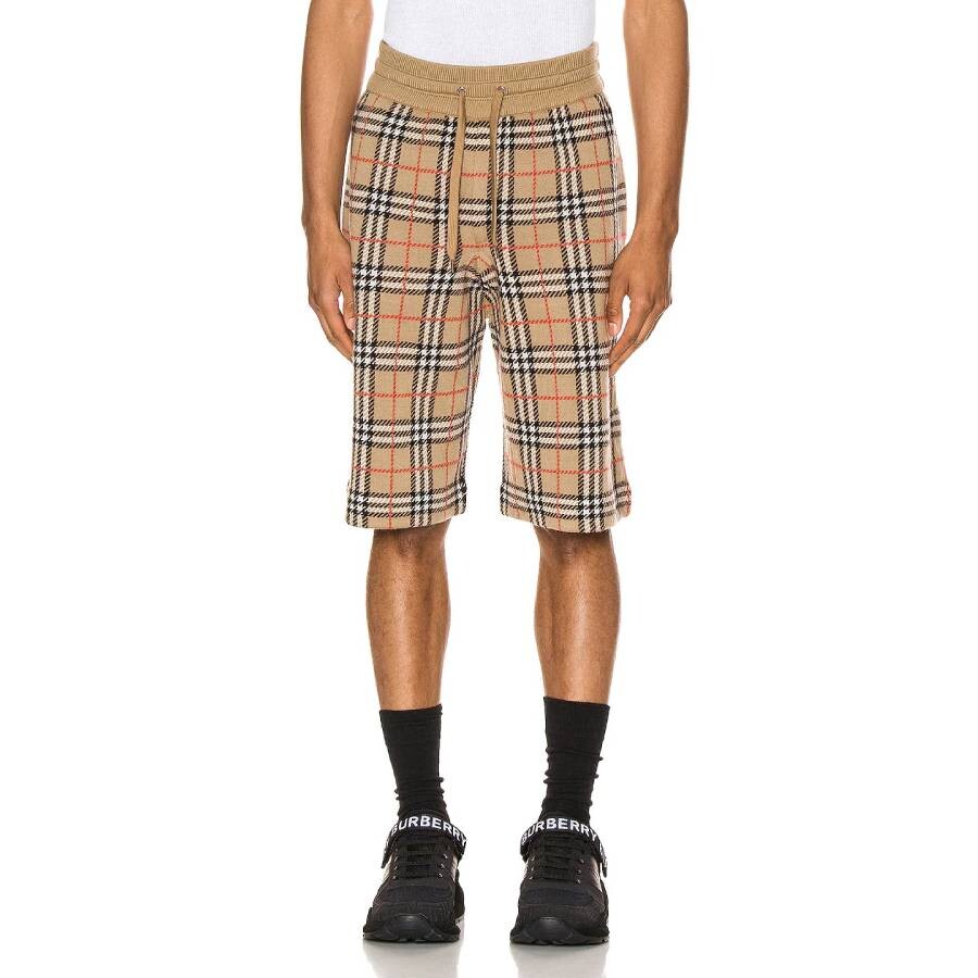 Men's Beige Check Track Shorts
