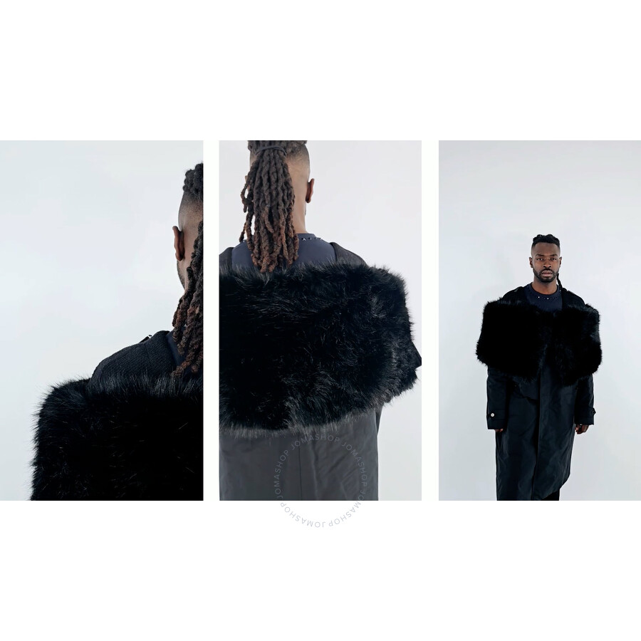 Burberry Men's Black Deconstructed Faux Fur Nylon Coat