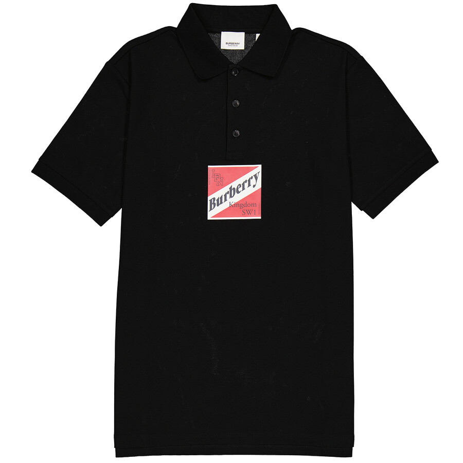 Burberry Men's Black Graphic Cotton Pique Oversized Polo Shirt, Brand