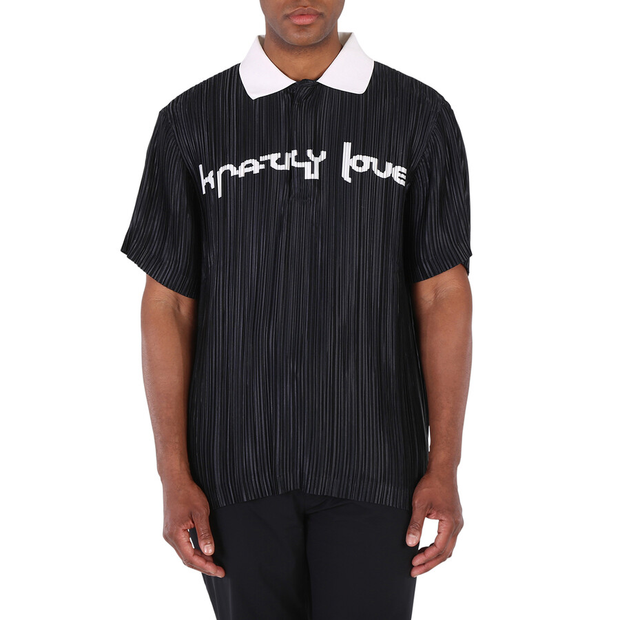 Men's Black Krazy Love Print Pleated Polo Shirt